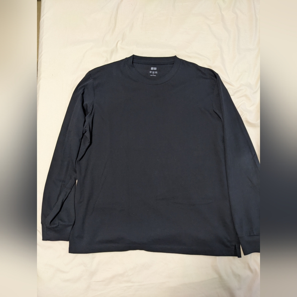 Uniqlo Airism Crewneck Long Sleeve Shirt Black Men's Size Large